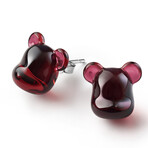 Baccarat Crystal + Sterling Silver Bearbrick Earrings // Wine