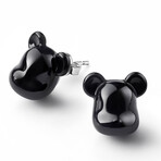 Baccarat Crystal + Sterling Silver Bearbrick Earrings // Black