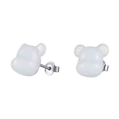 Baccarat Crystal + Sterling Silver Bearbrick Earrings // White