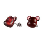 Baccarat Crystal + Sterling Silver Bearbrick Earrings // Wine