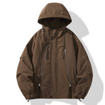 Oversized Zip-Up Hooded Jacket // Brown (XS)