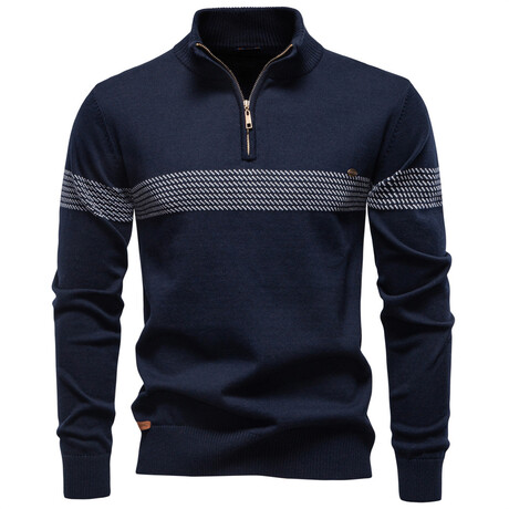 Quarter Zip Striped Sweater // Navy (XS)