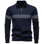 Quarter Zip Striped Sweater // Navy (S)