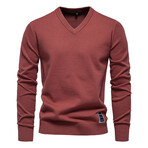 V-Neck Solid Sweater // Brick Red (S)