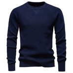 Crewneck Jacquard Knit Sweater // Navy (M)