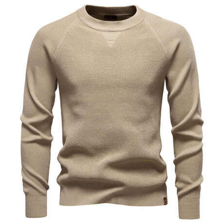 Crewneck Jacquard Knit Sweater // Apricot (XS)