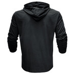 Hooded V-Neck Long-Sleeve Shirt // Black (S)