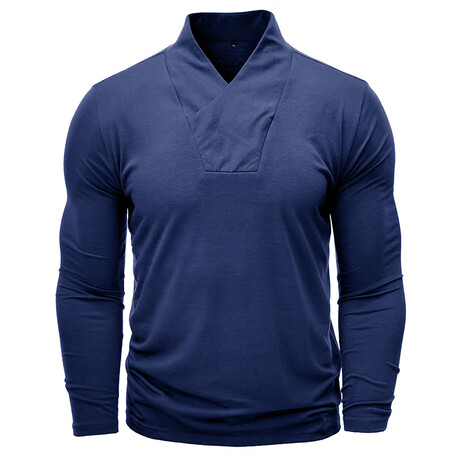 V-Neck Long-Sleeve Henley Shirt // Blue (XS)