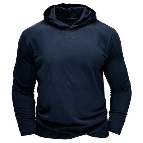 Hooded V-Neck Long-Sleeve Shirt // Blue (XS)
