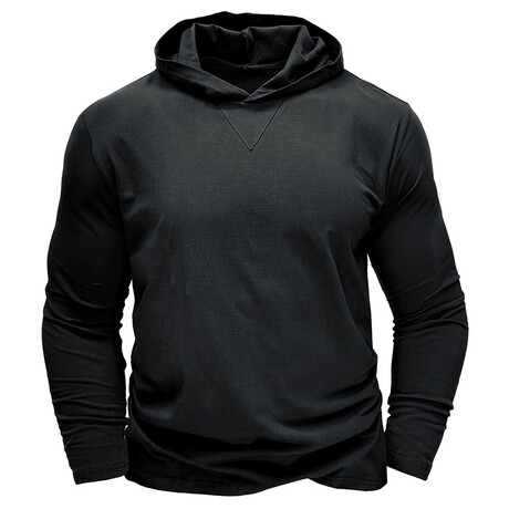 Hooded V-Neck Long-Sleeve Shirt // Black (XS)