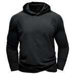 Hooded V-Neck Long-Sleeve Shirt // Black (S)