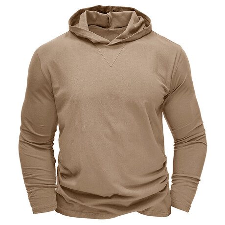 Hooded V-Neck Long-Sleeve Shirt // Khaki (XS)