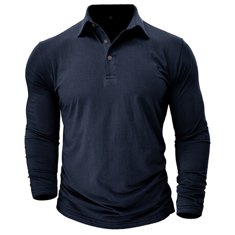 Long-Sleeve Polo Shirt // Dark blue (XS)