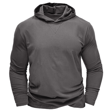 Hooded V-Neck Long-Sleeve Shirt // Dark gray (XS)