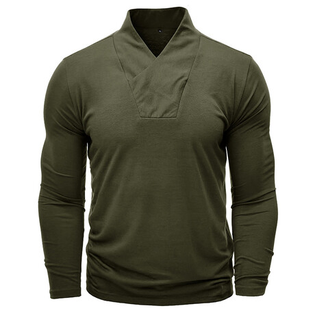 V-Neck Long-Sleeve Henley Shirt // Green (XS)