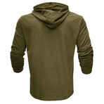 Hooded V-Neck Long-Sleeve Shirt // Army green (L)