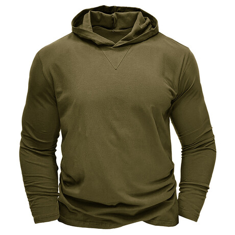 Hooded V-Neck Long-Sleeve Shirt // Army green (XS)
