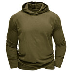 Hooded V-Neck Long-Sleeve Shirt // Army green (L)