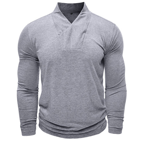 V-Neck Long-Sleeve Henley Shirt // Light Gray (XS)
