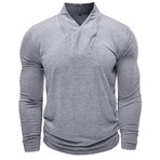 V-Neck Long-Sleeve Henley Shirt // Light Gray (S)