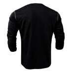 Long-Sleeve w/ Chest Pocket & Contrast Details Henley // Black (XS)