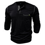 Long-Sleeve w/ Chest Pocket & Contrast Details Henley // Black (XS)