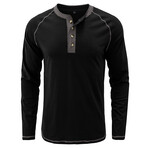 Long-Sleeve w/ Contrast Details Henley // Black (S)