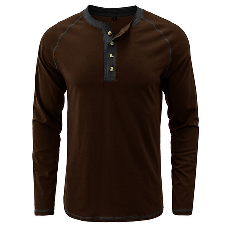 Long-Sleeve w/ Contrast Details Henley // Coffee (XS)
