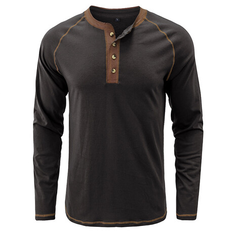 Long-Sleeve w/ Contrast Details Henley // Dark Gray (XS)