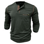 Long-Sleeve w/ Chest Pocket & Contrast Details Henley // Dark Gray (XS)