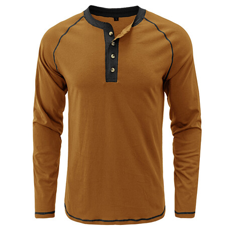 Long-Sleeve w/ Contrast Details Henley // Camel (XS)