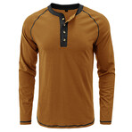 Long-Sleeve w/ Contrast Details Henley // Camel (XL)