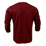 Long-Sleeve w/ Chest Pocket & Contrast Details Henley // Claret (S)