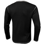 Long-Sleeve Waffled w/ Contrast Details Henley // Black (XS)