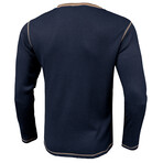 Long-Sleeve Waffled w/ Contrast Details Henley // Dark Blue (S)
