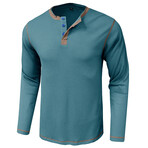 Long-Sleeve Waffled w/ Contrast Details Henley // Blue (S)