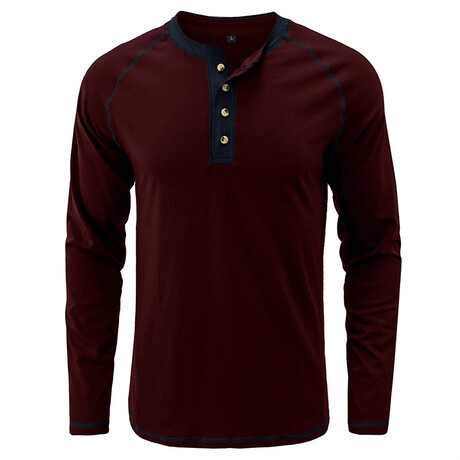Long-Sleeve w/ Contrast Details Henley // Claret (XS)