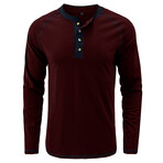 Long-Sleeve w/ Contrast Details Henley // Claret (S)