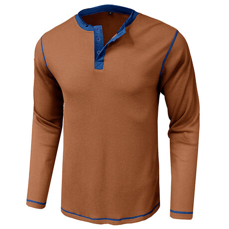 Long-Sleeve Waffled w/ Contrast Details Henley // Khaki (XS)
