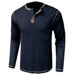 Long-Sleeve Waffled w/ Contrast Details Henley // Dark Blue (S)