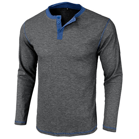 Long-Sleeve Waffled w/ Contrast Details Henley // Dark Gray (XS)