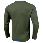 Long-Sleeve Waffled w/ Contrast Details Henley // Army Green (S)