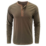 Long-Sleeve w/ Contrast Details Henley // Green (S)