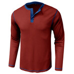 Long-Sleeve Waffled w/ Contrast Details Henley // Claret (S)
