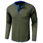 Long-Sleeve Waffled w/ Contrast Details Henley // Army Green (S)