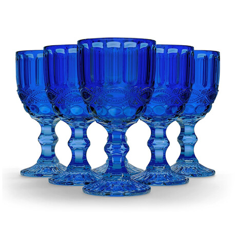 Set of 6 Blue Embossed Wine Glasses (8.4 oz / 250 mL)