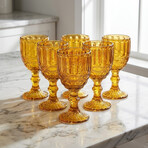 Set of 6 Amber Embossed Wine Glasses (8.4 oz / 250 mL)