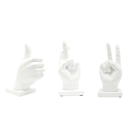 Adam & Friends Fingers Crossed, Peace Sign, Thumbs Up Sculpture // White