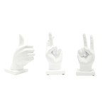 Adam & Friends Fingers Crossed, Peace Sign, Thumbs Up Sculpture // White
