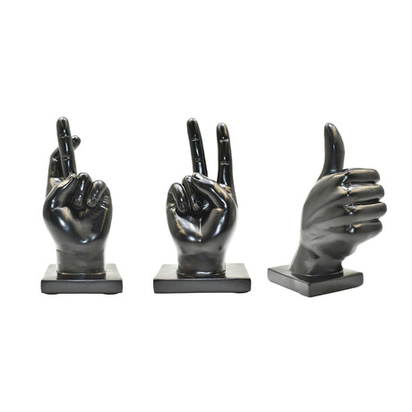 Adam & Friends Fingers Crossed, Peace Sign, Thumbs Up Sculpture // Black